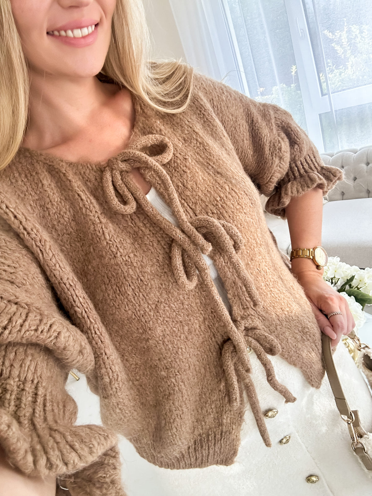 Wolke 7 – Cardigan mit Schleifchen 7/8 Camel